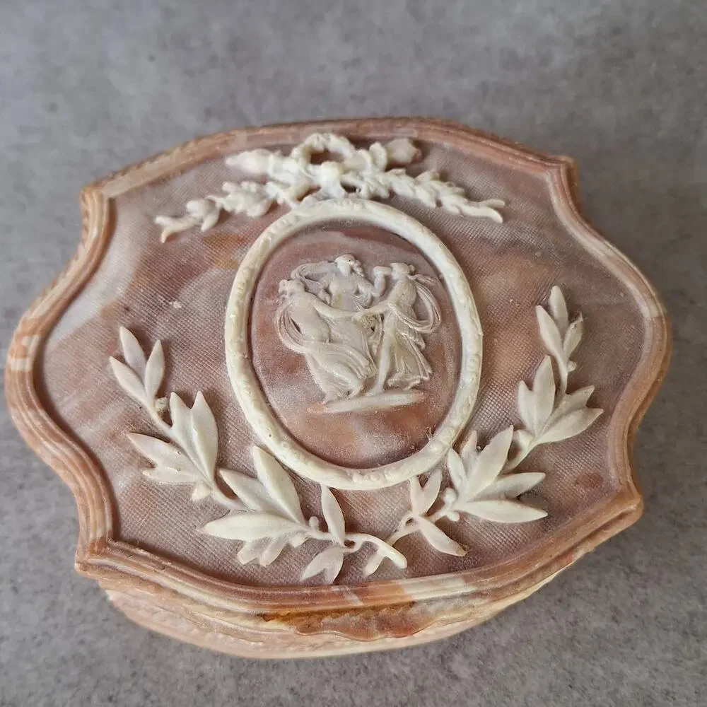 Inoclay vintage stone jewelry box three graces 3 muses trinket box USA Made 60s